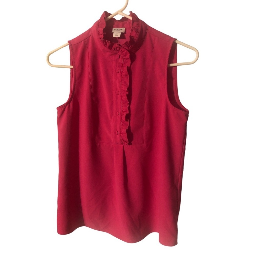 J. Crew High Collar Sleeveless Blouse w. Button & Ruffle Neckline Timeless S
